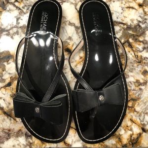 Michael Kors black leather bow sandals